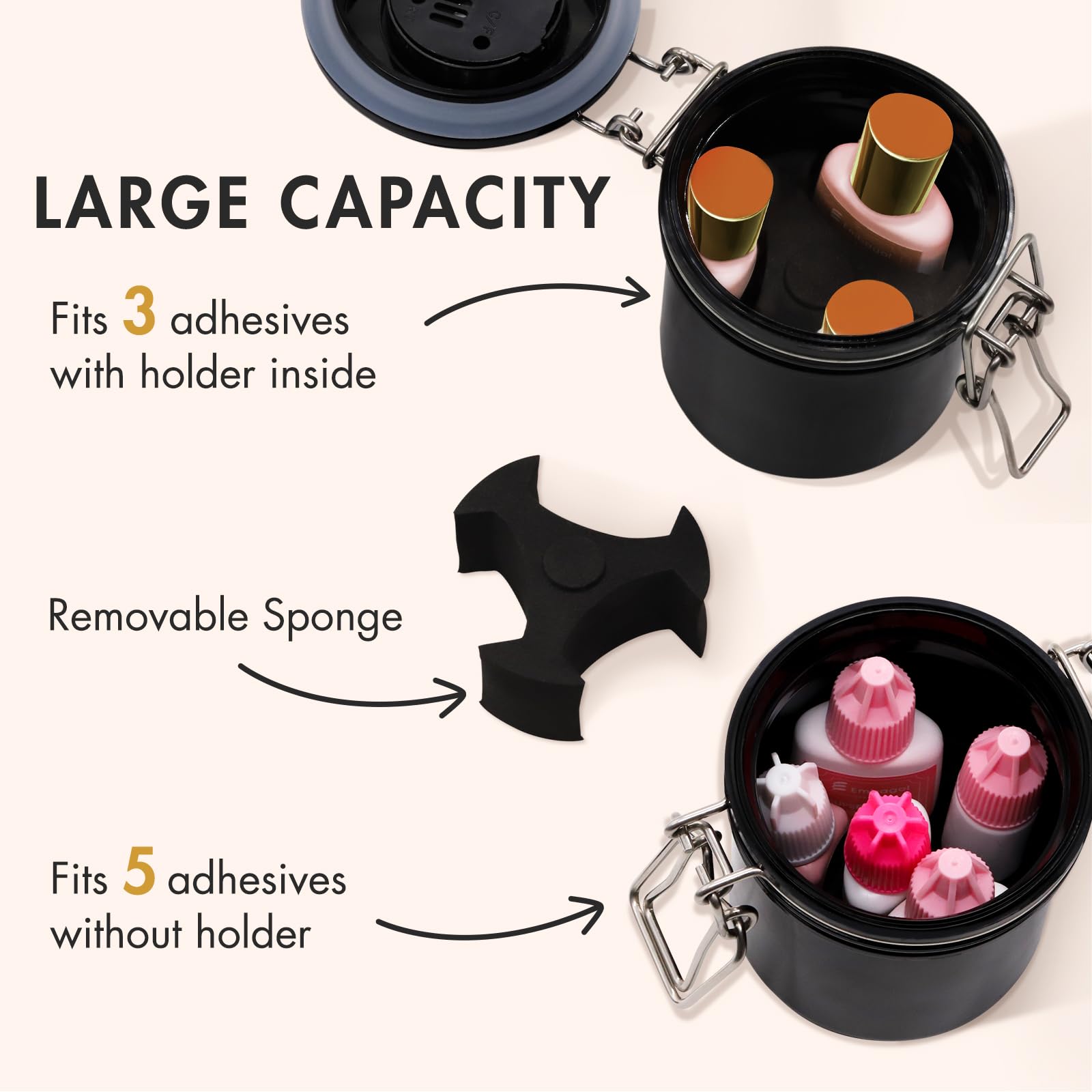 Embagol thick steel wire construction ensures durable lash glue storage.