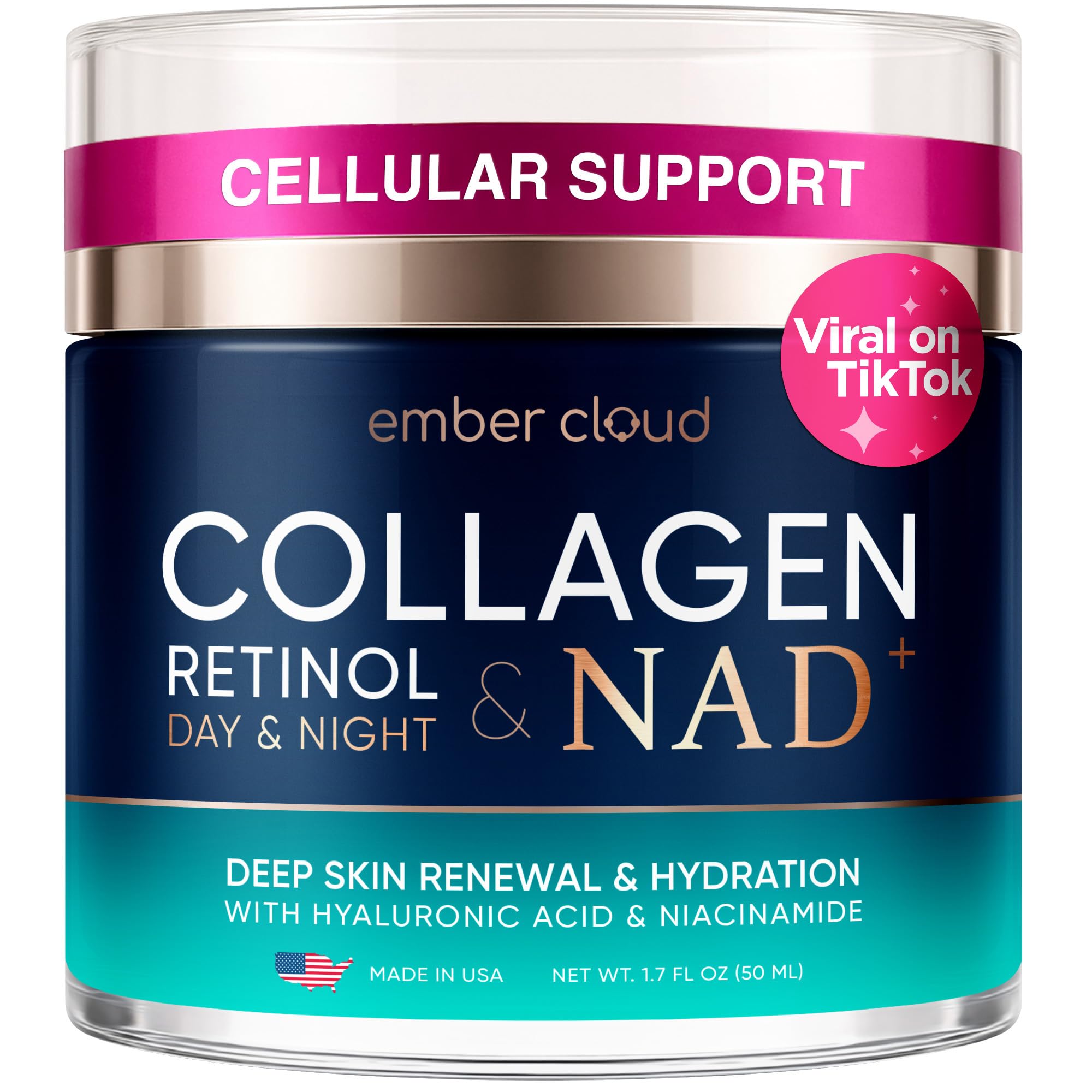 Ember Cloud Collagen NAD+ Cream bottle for daily hydration and anti-aging care.