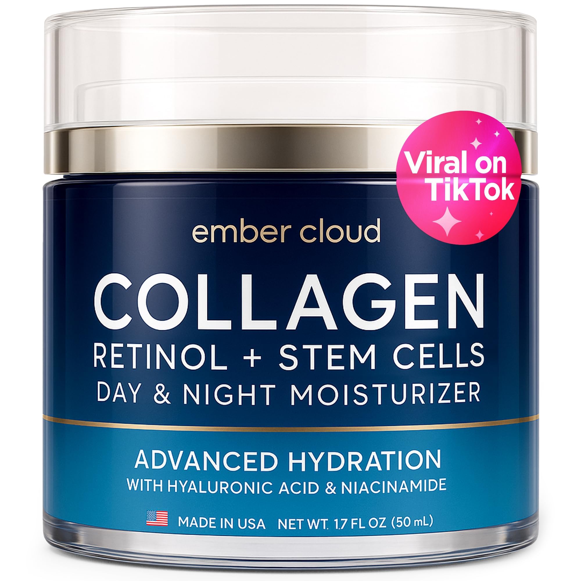 Ember Cloud Crema Colágeno con células vegetales en botella, favorece elasticidad de la piel.