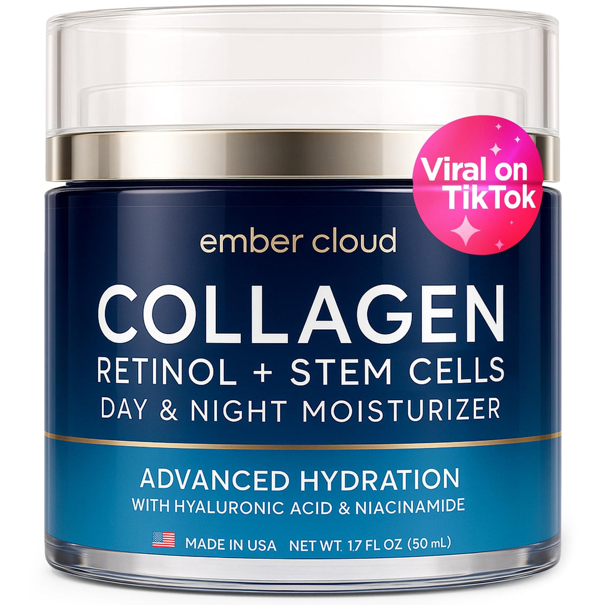 Ember Cloud Crema Colágeno con células vegetales en botella, favorece elasticidad de la piel.