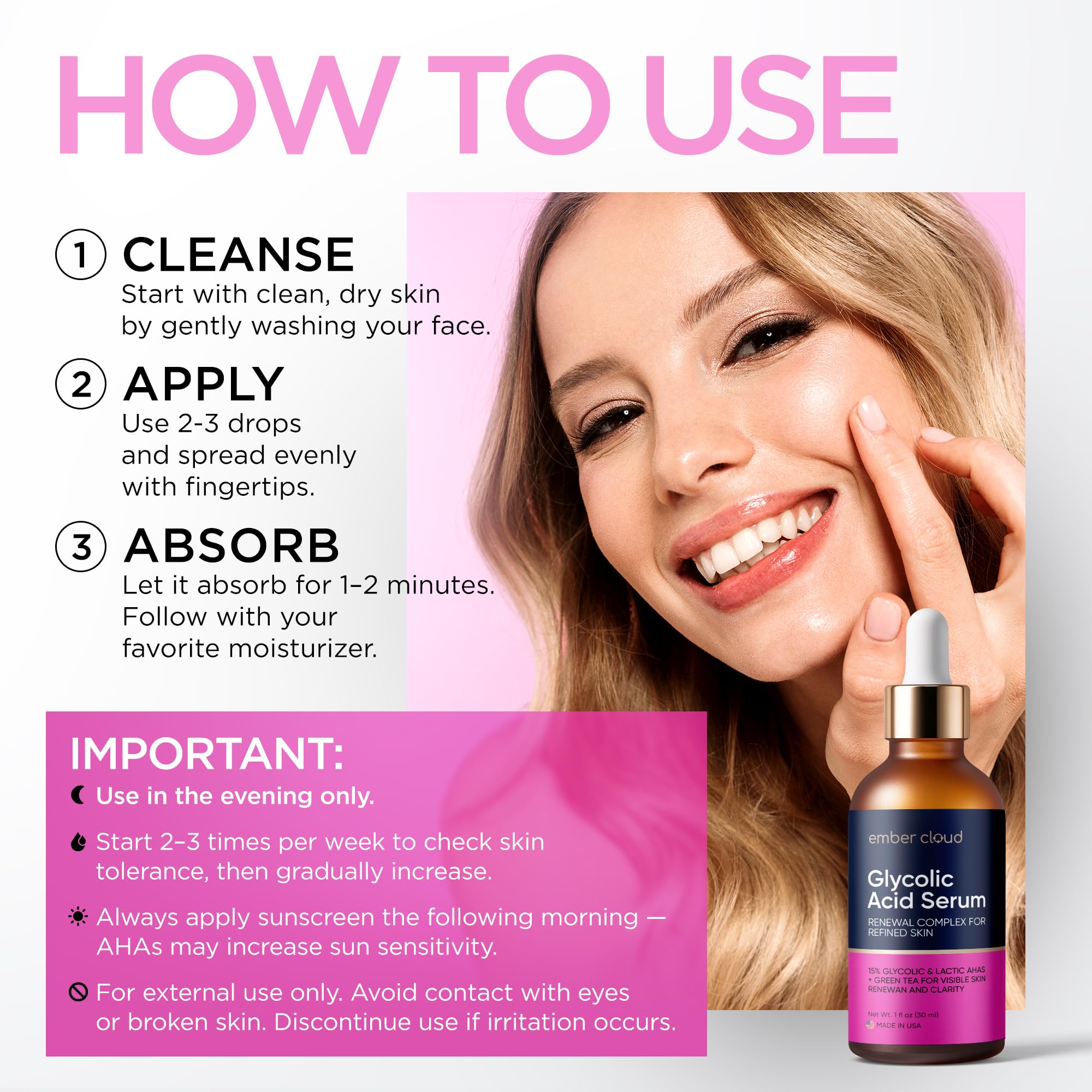 Ember Cloud Glycolic Serum packaging emphasizes made-in-USA craftsmanship