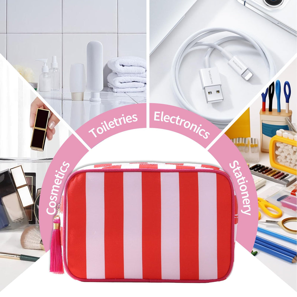 EMBRUNIOICE large cosmetic bag fits brushes, lipsticks, and foundations for travel.