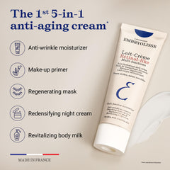 Ingredients panel highlights apricot kernel oil and shea butter in Embryolisse Lait-Crème Retinol Alternative
