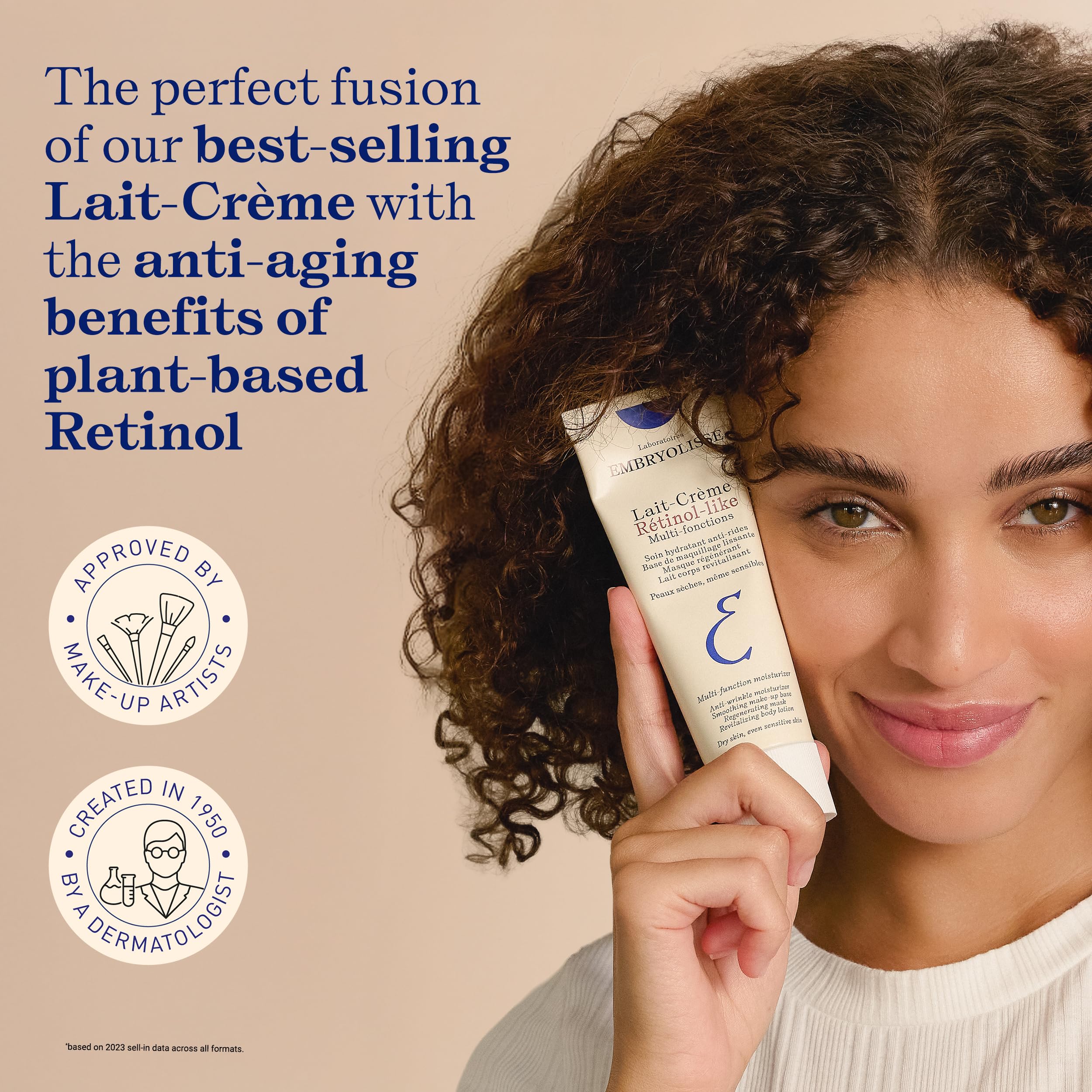 Cream texture close-up of Embryolisse Lait-Crème Retinol Alternative showing smoothing finish