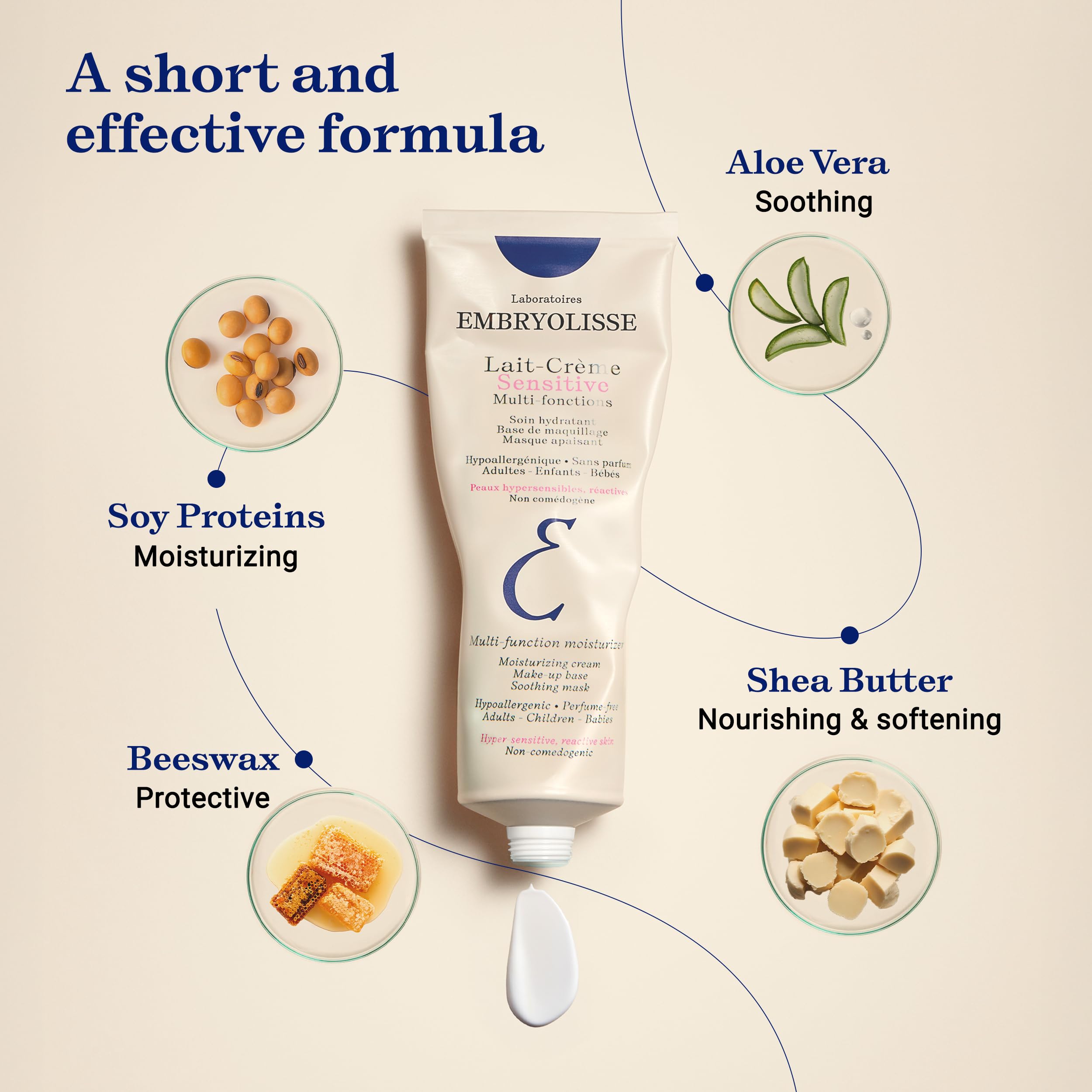 Packaging box of Embryolisse Lait-Creme Sensitive fragrance-free formula.