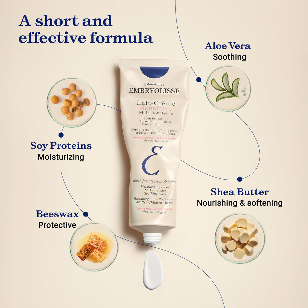 Packaging box of Embryolisse Lait-Creme Sensitive fragrance-free formula.
