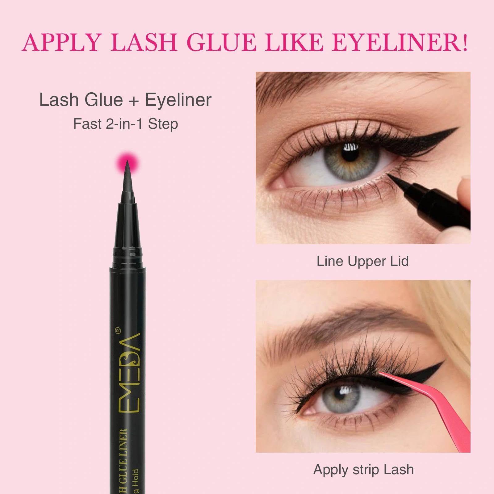 EMEDA Easy-application lash pen delivers smooth liner and glue in one stroke.