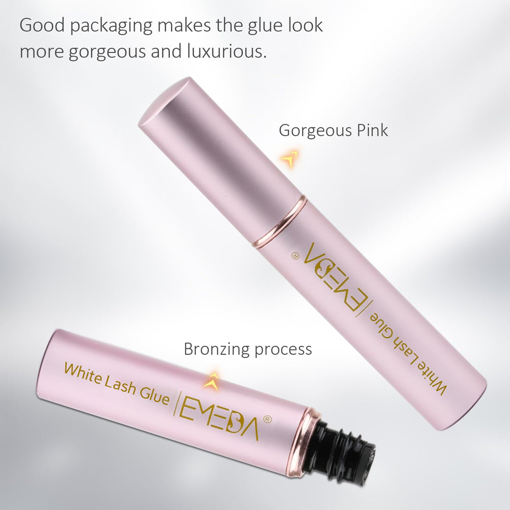 EMEDA lash glue packaging highlighting latex-free, long-lasting hold