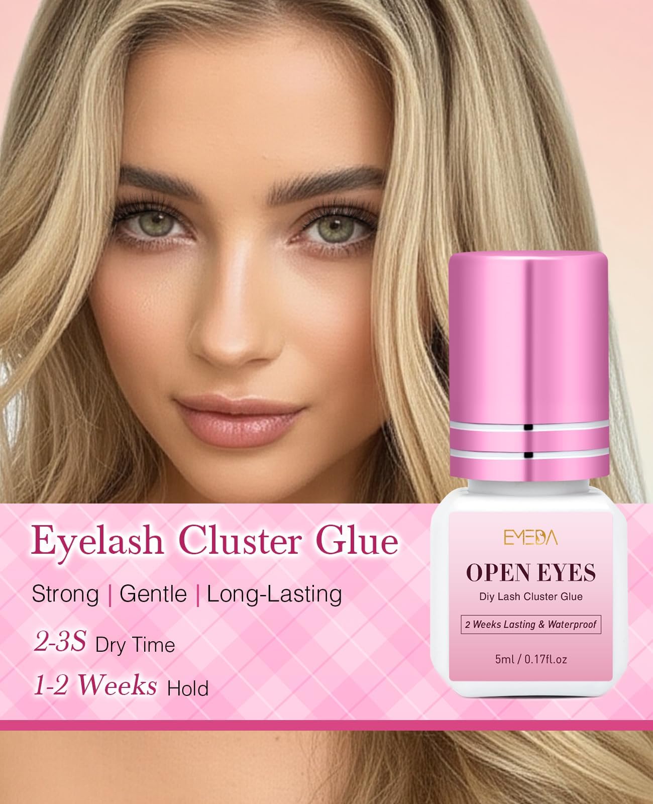 EMEDA lash cluster glue applicator tweezers close-up for accurate cluster placement.
