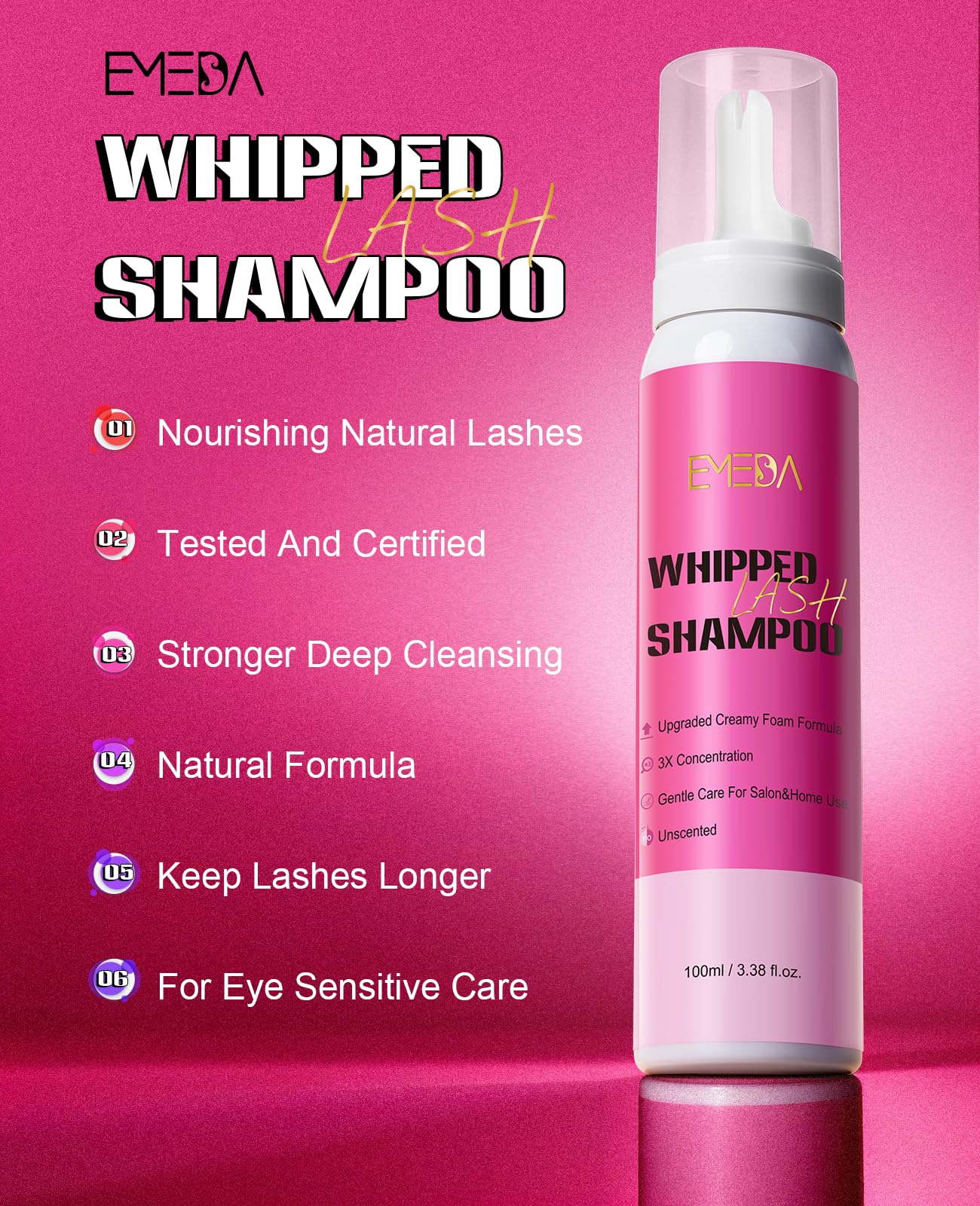 EMEDA Lash Shampoo Kit con cepillo integrado para aplicación precisa
