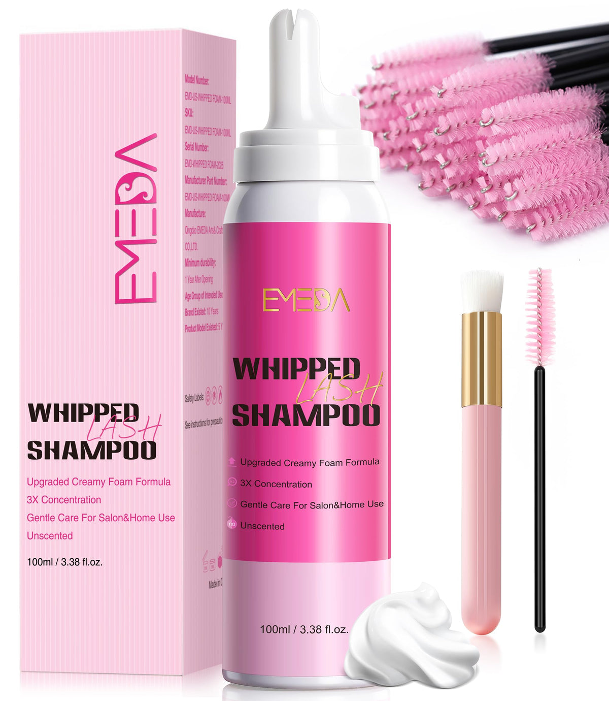 EMEDA Lash Shampoo Kit con espuma densa para limpieza suave de pestañas