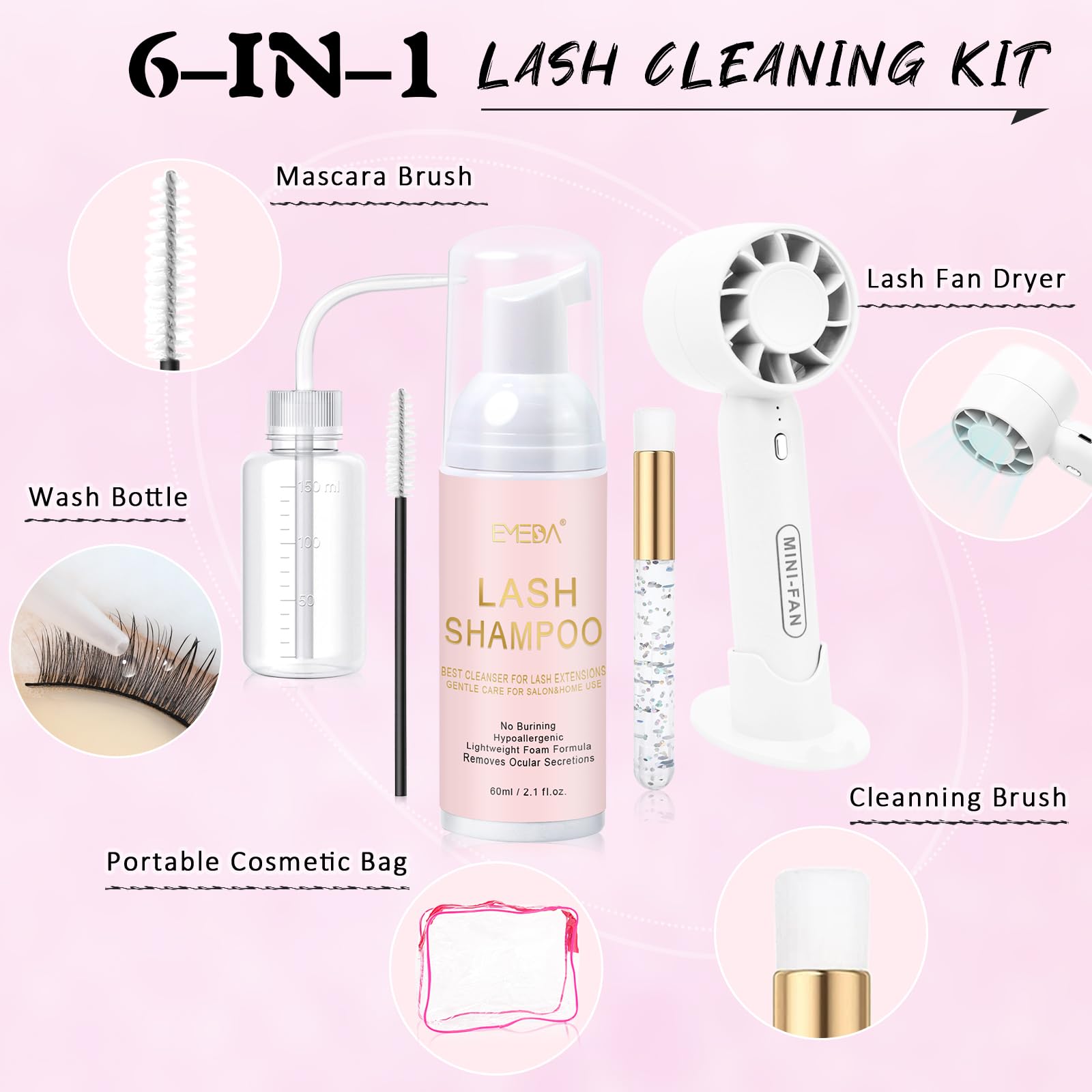 EMEDA kit pestañas champú sin aceite para limpieza suave