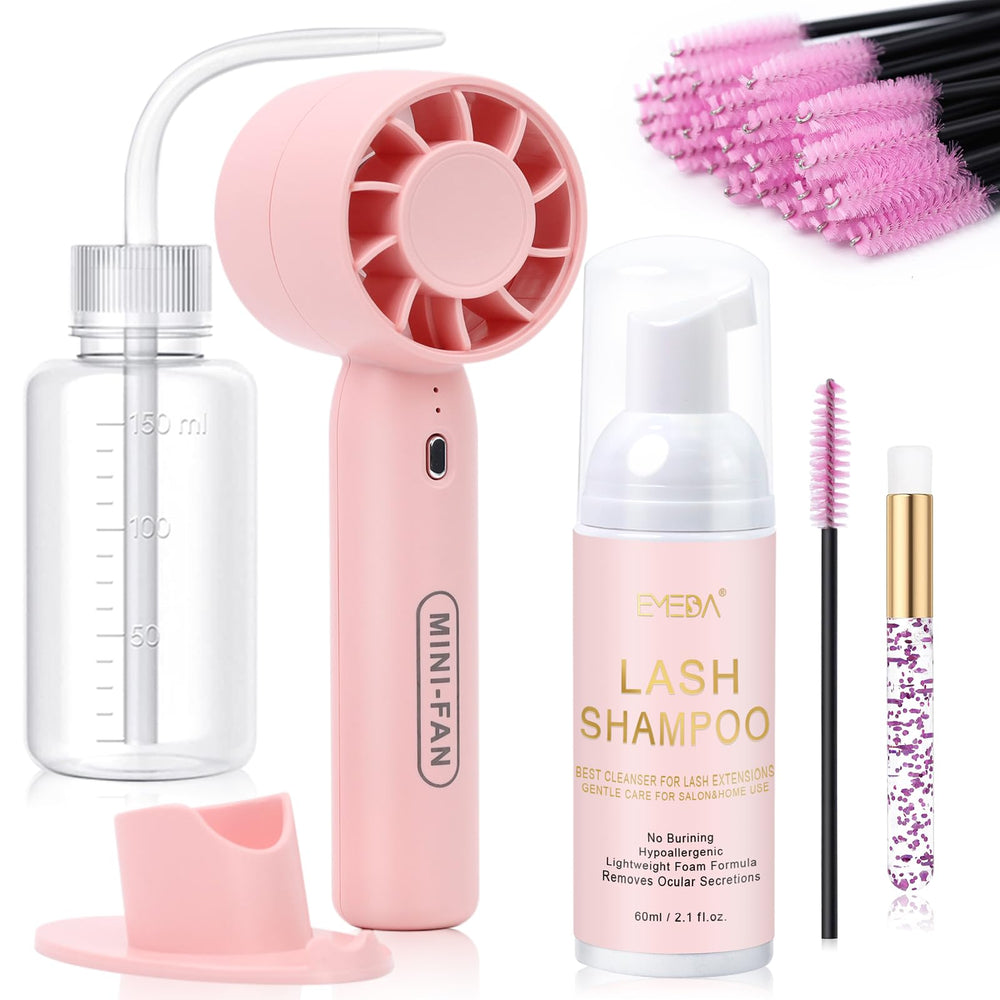 EMEDA kit champú para pestañas con ventilador portátil para secado rápido.