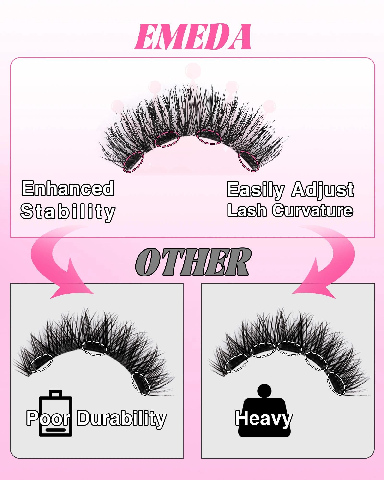 EMEDA 4-magnet lashes stay secure without pinching throughout the day.