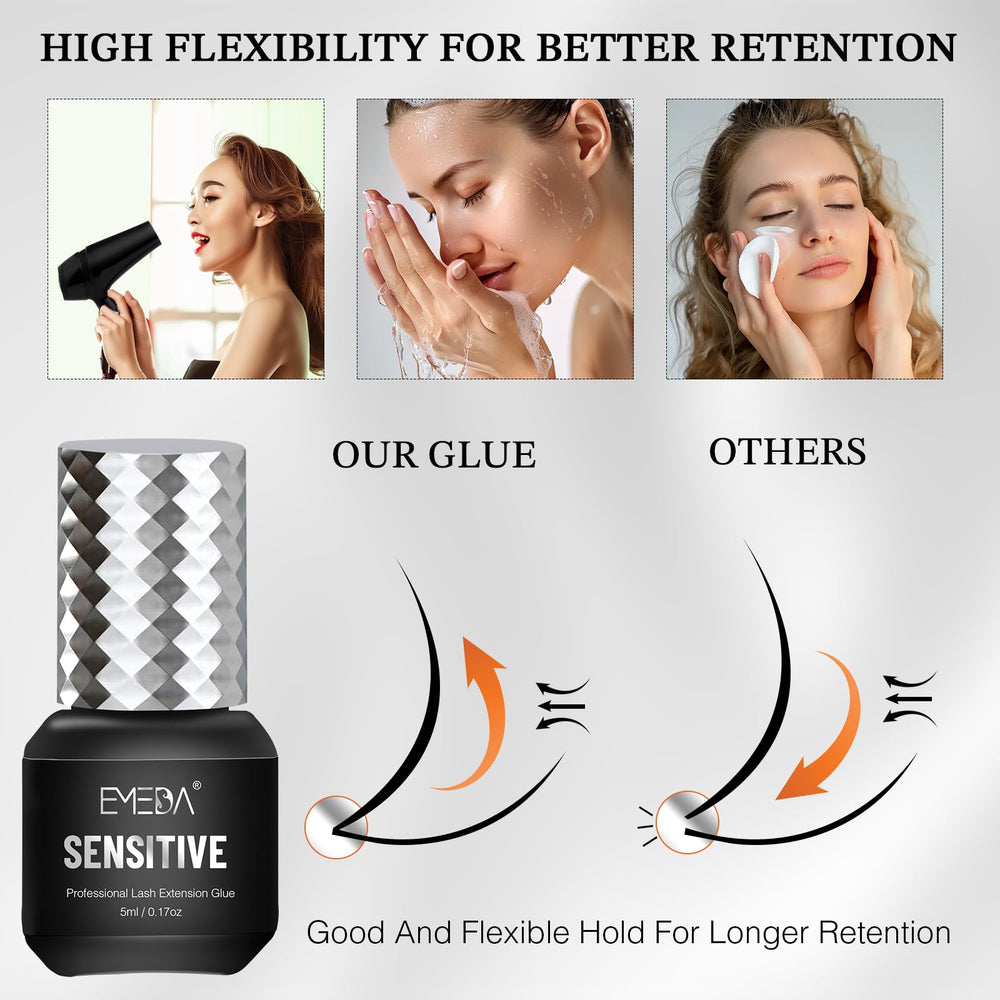 Professional salon scene with EMEDA lash glue ready for use by technicians.
