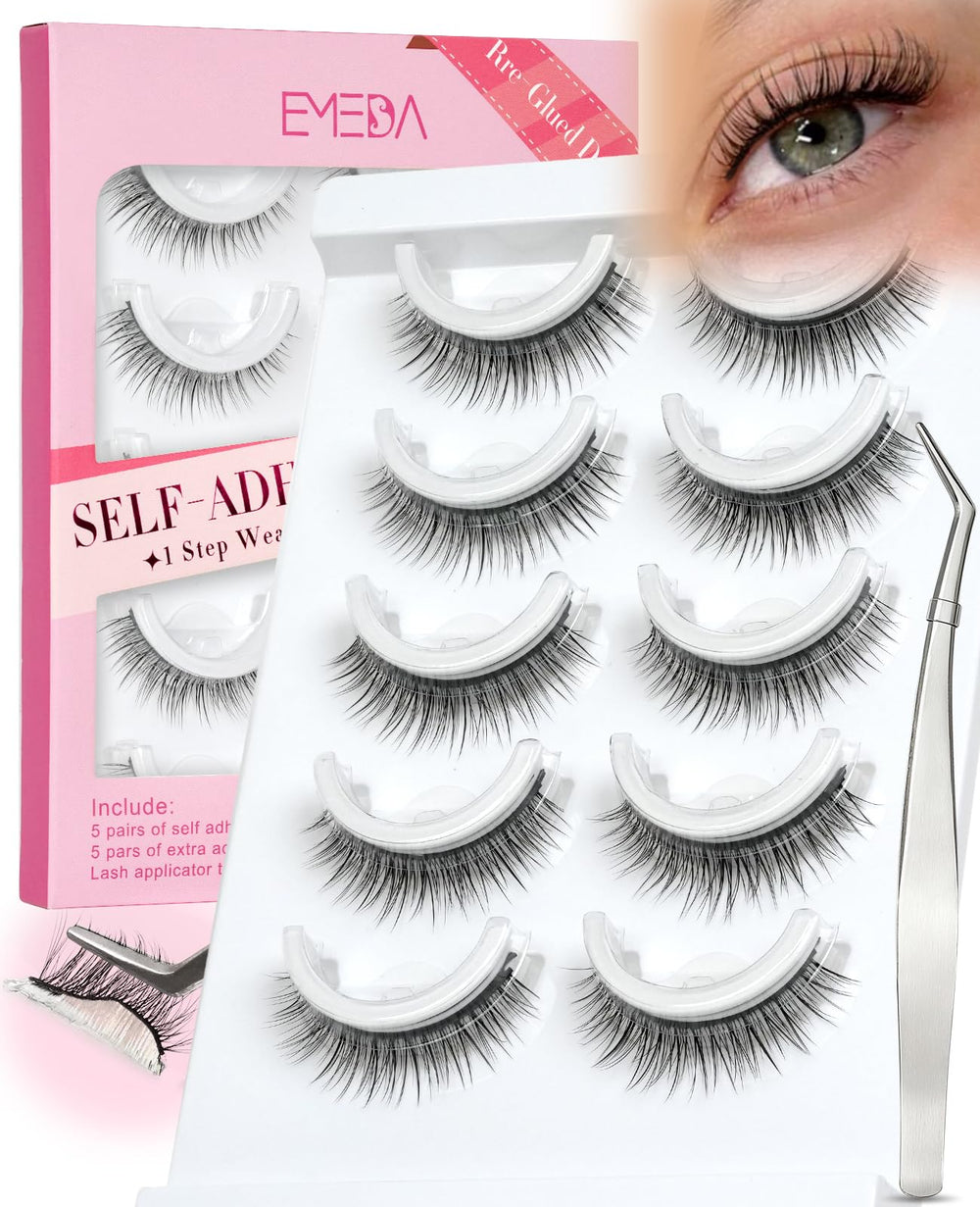 EMEDA self-adhesive eyelashes 10mm wispy lashes for natural cat-eye look