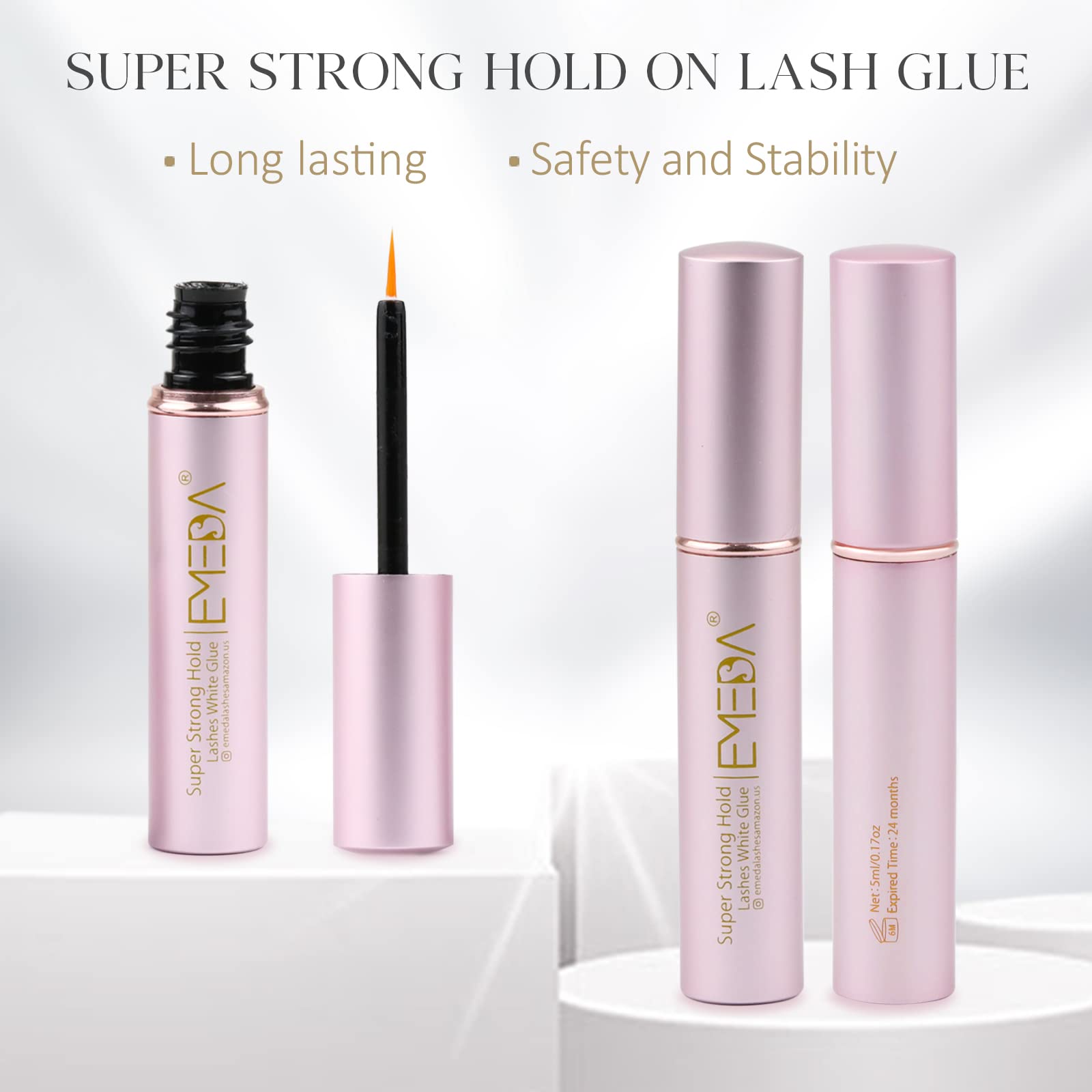 EMEDA strip lashes glued securely during wear with a clean transparent finish