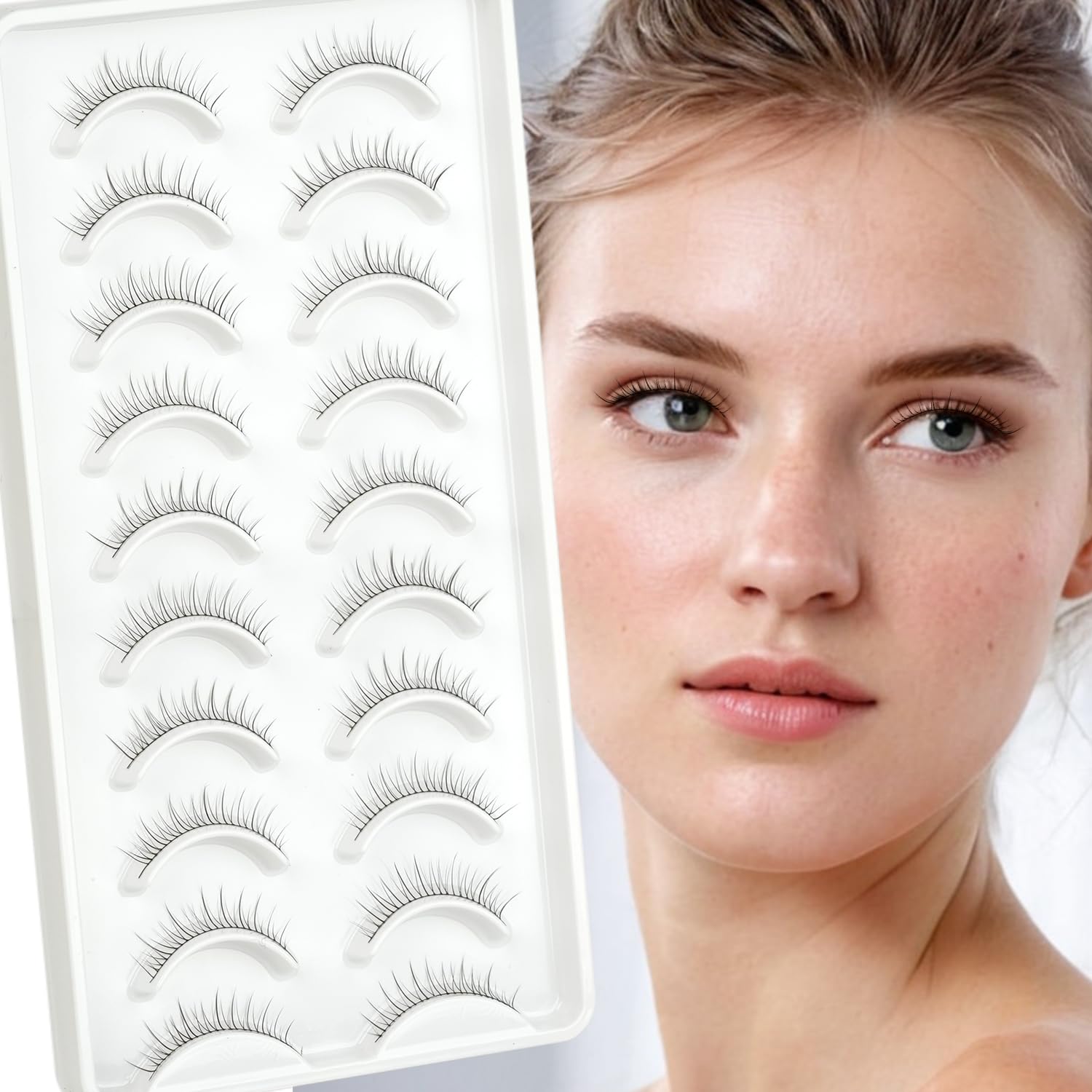 EMEDA transparent band false lashes for seamless, natural eyelash appearance.