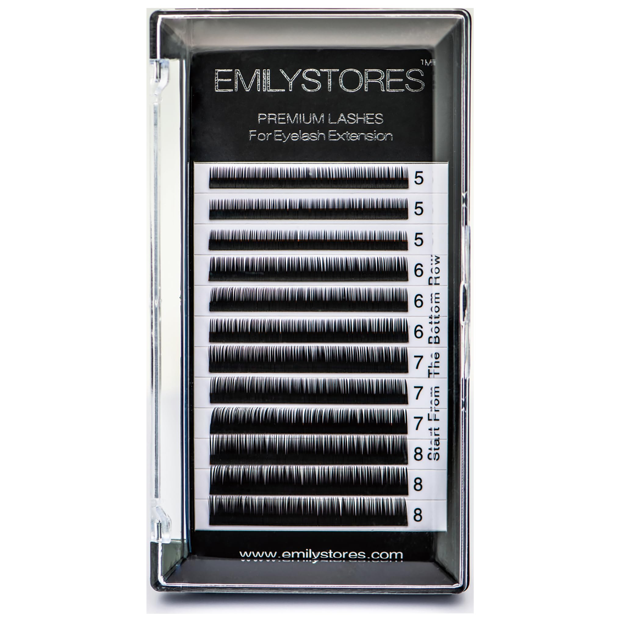 EMILYSTORES bottom lash extension tray with J curl 0.10mm for versatile lower lash styling.