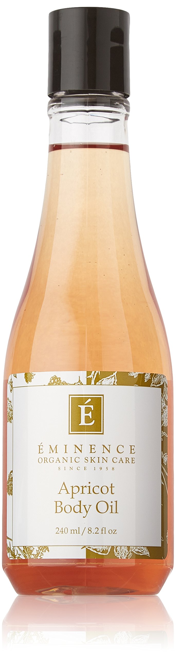 Eminence Apricot Body Oil bottle provides lightweight daily hydration for all skin types.