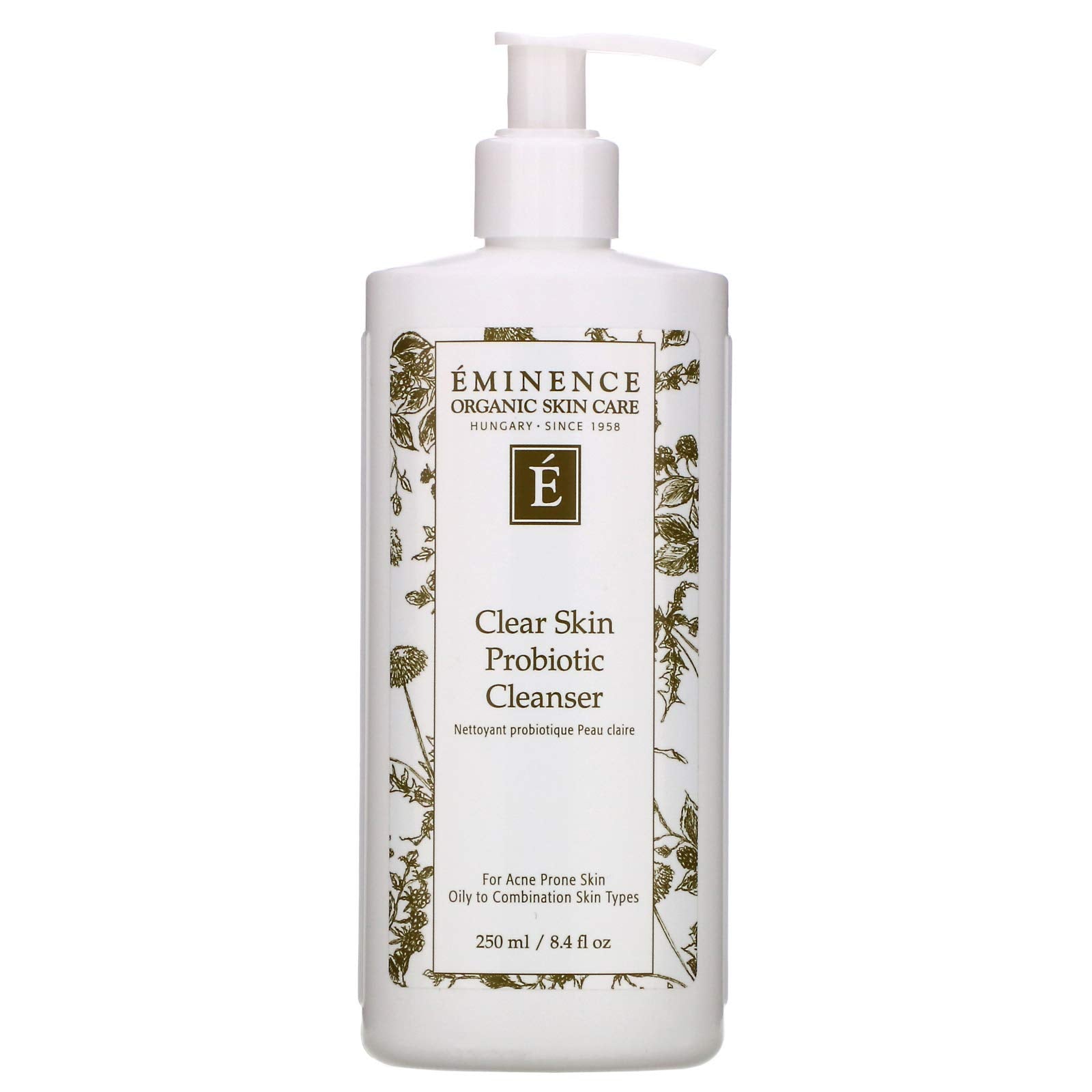Eminence Clear Skin Probiotic Cleanser bottle with cream-gel texture, designed for balanced, refreshed skin