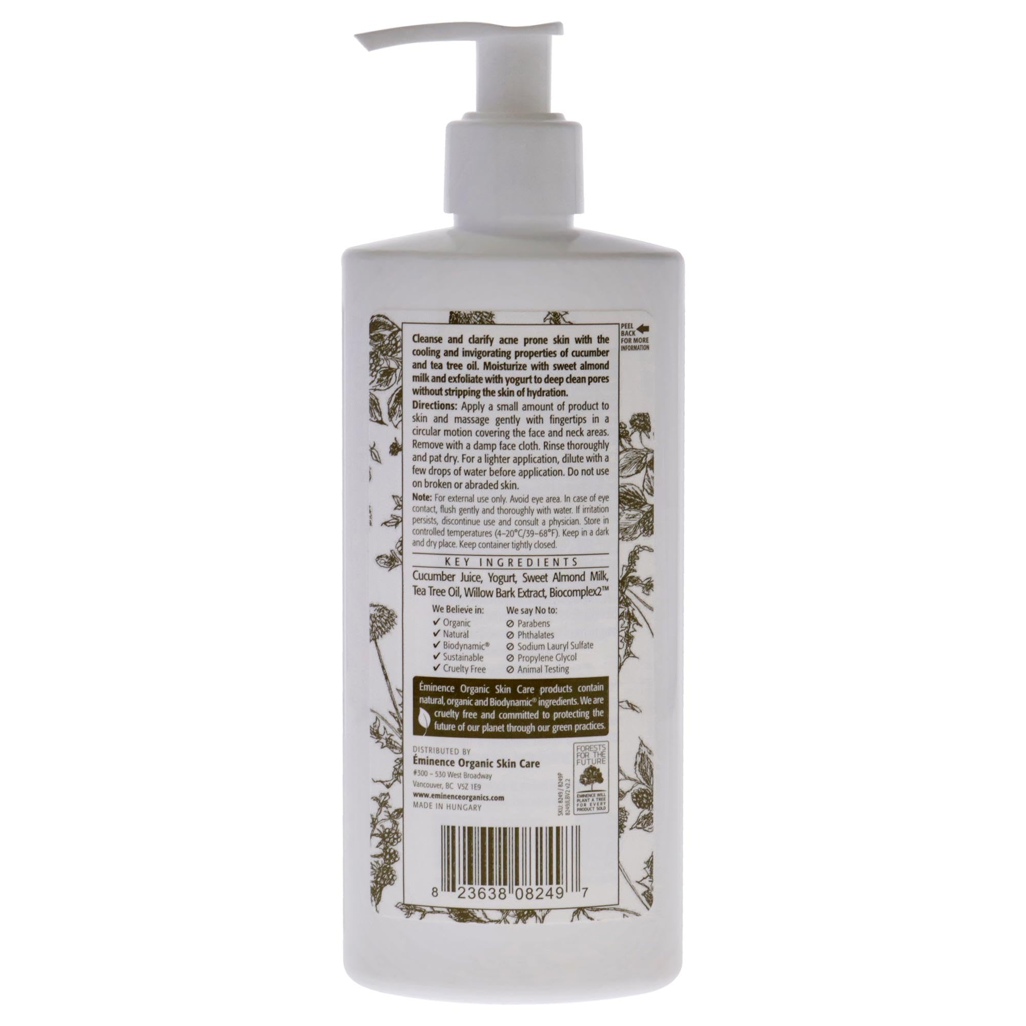 Eminence Clear Skin Probiotic Cleanser pump application showing gentle cleansing for clearer pores.