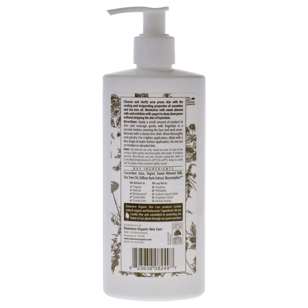 Eminence Clear Skin Probiotic Cleanser pump application showing gentle cleansing for clearer pores.