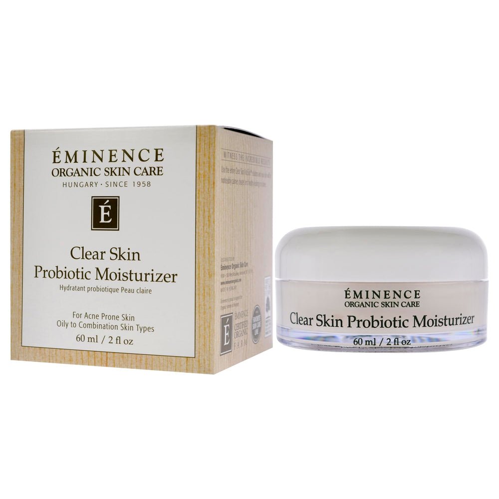 Eminence Clear Skin Probiotic Moisturizer packaging from Hungary delivering gentle hydration