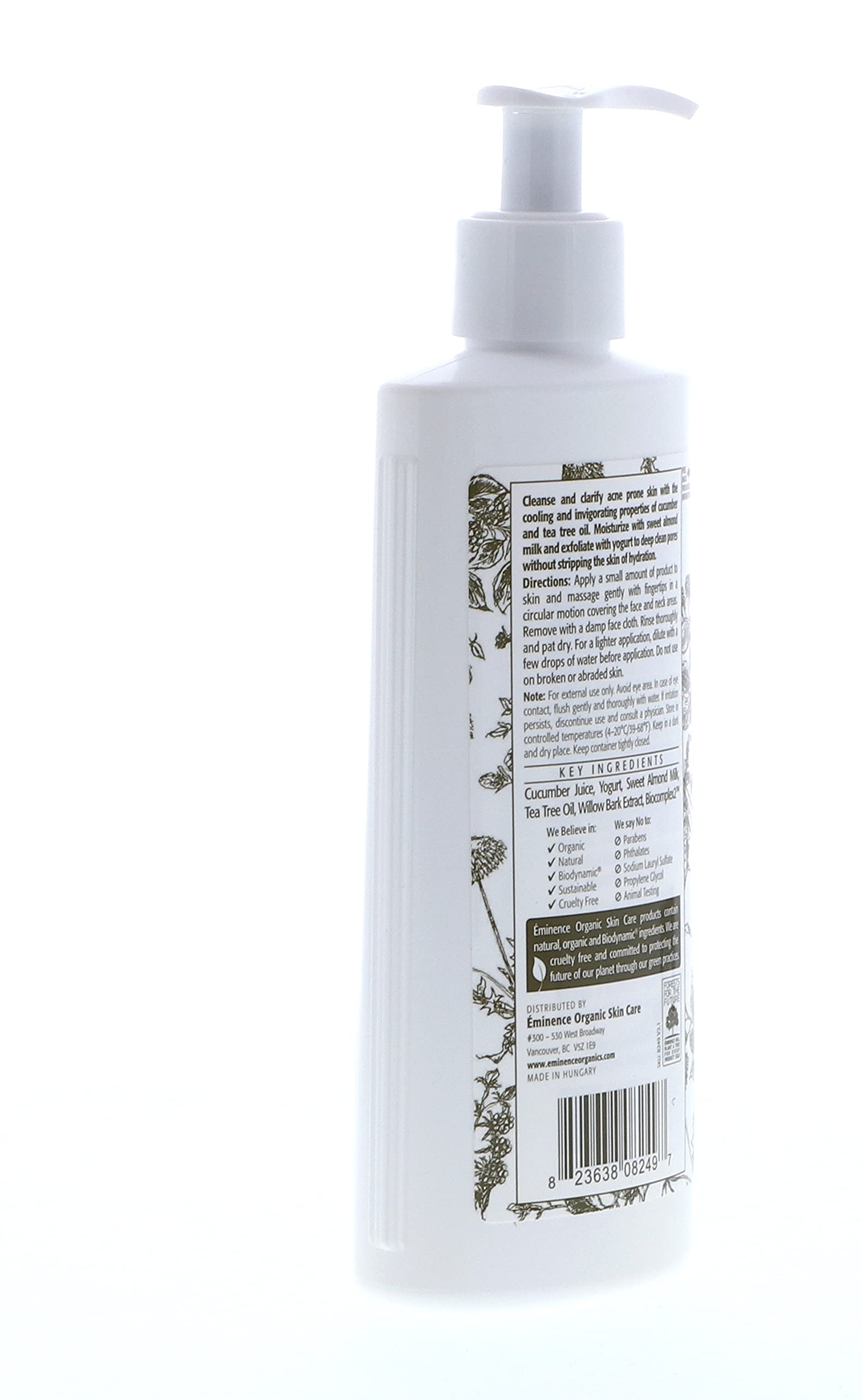 Eminence cucumber and tea tree oil ingredients for refreshing cleanse