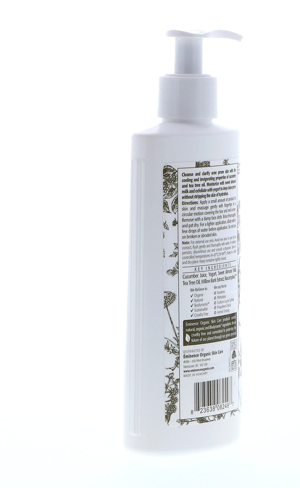 Eminence cucumber and tea tree oil ingredients for refreshing cleanse