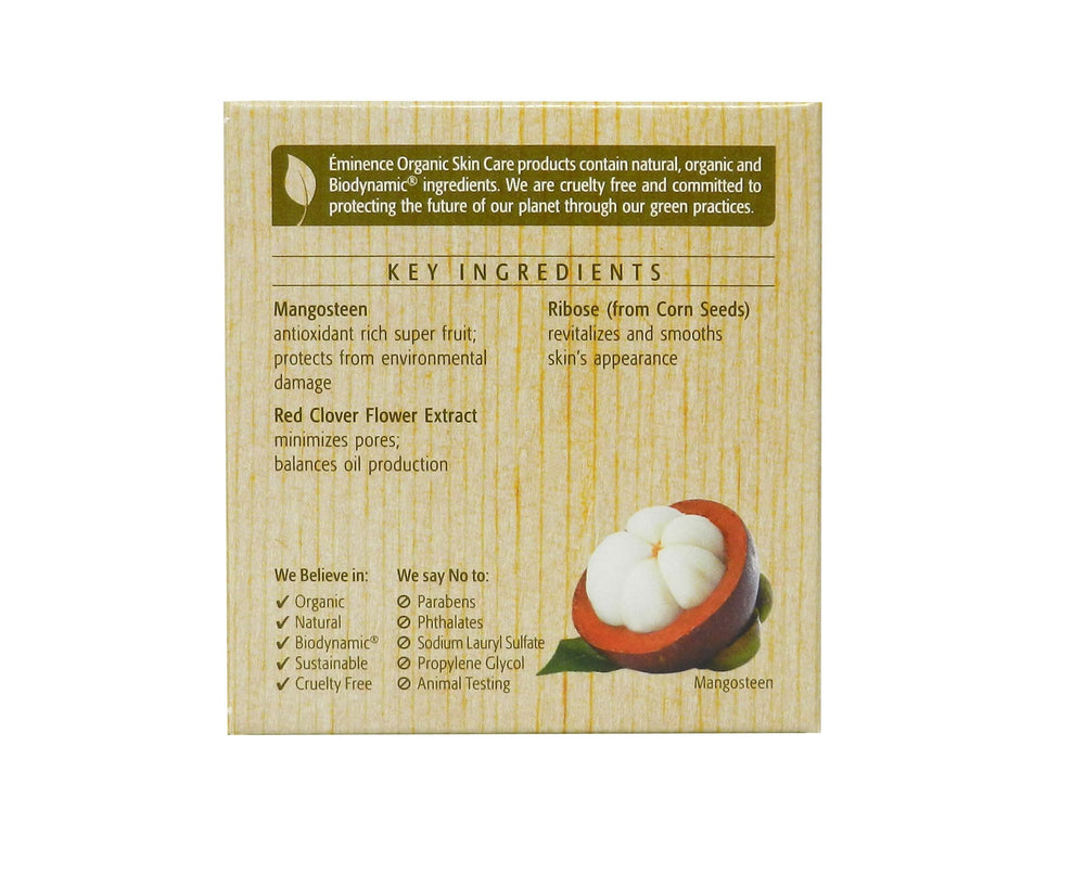 Eminence Mangosteen Gel Moisturizer application on face demonstrates quick melt-in and velvety soft skin.