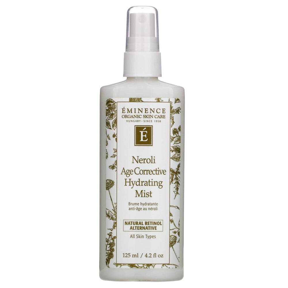 Eminence Neroli Age Corrective Hydrating Mist bottle pour instantly refreshes skin with hydration and a light aroma