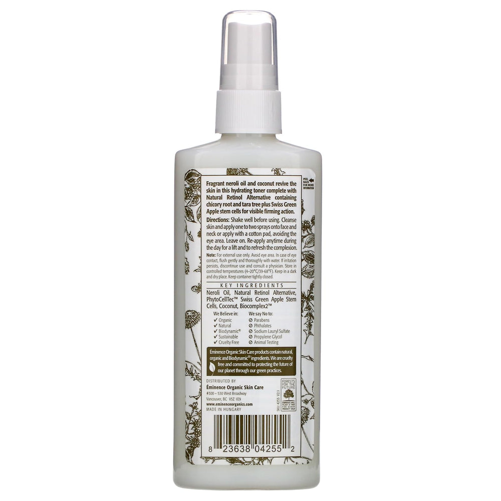 Eminence Neroli Age Corrective Hydrating Mist spray application offers quick, revitalizing hydration during busy days