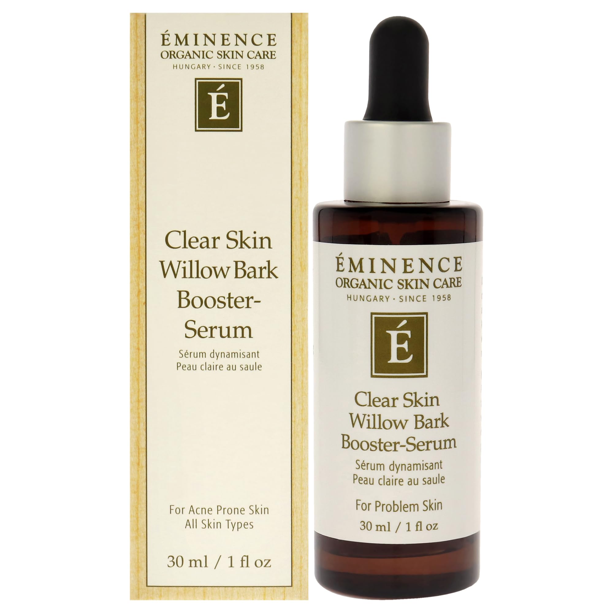 Eminence Organic Clear Skin Willow Bark Booster Serum bottle for gentle purification