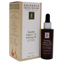 Close-up texture of Eminence Rosehip Triple C+E Oil for smooth skin.
