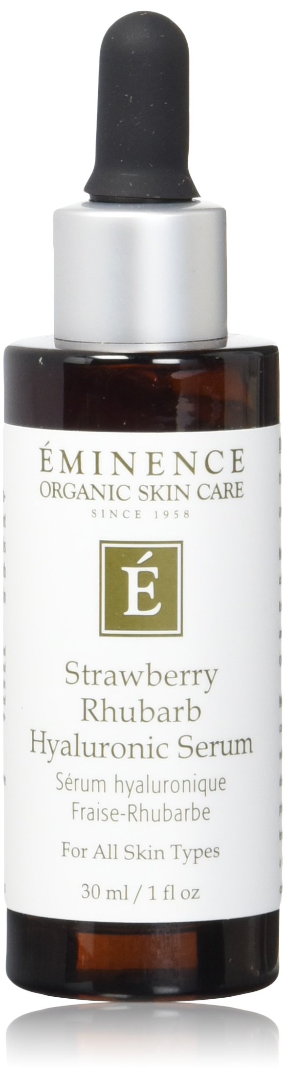 Eminence Serum Hialuronico Fresa-Ruibarbo, botella elegante para hidratación diaria.