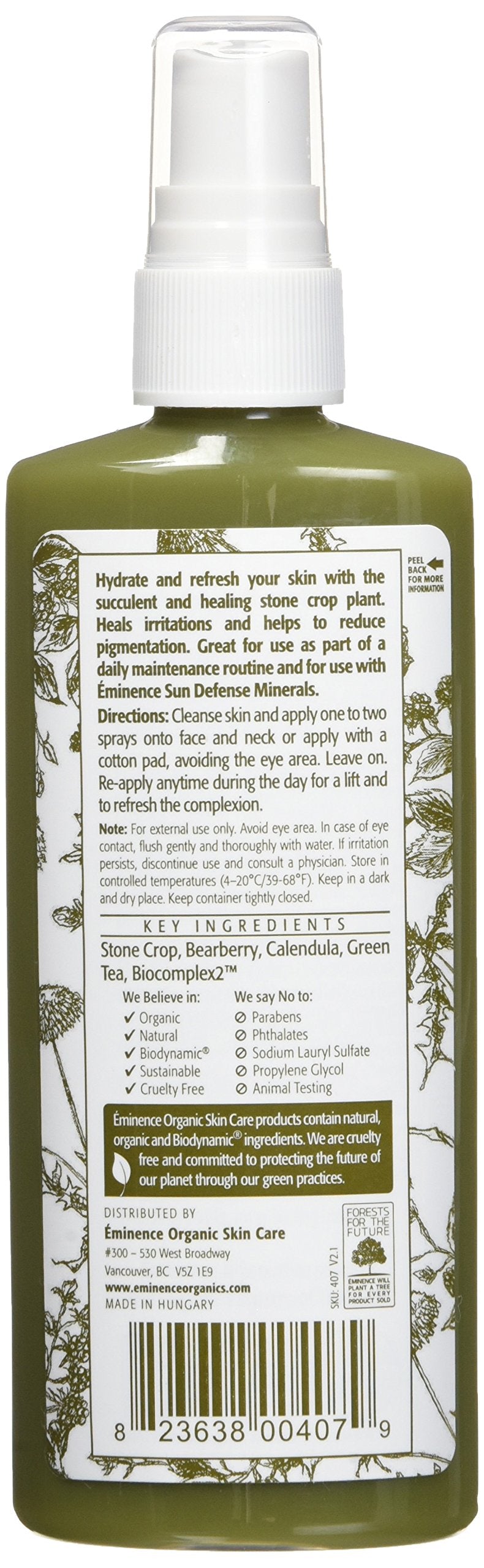 Eminence Stone Crop Hydrating Mist spray application evenly distributes hydrating mist.