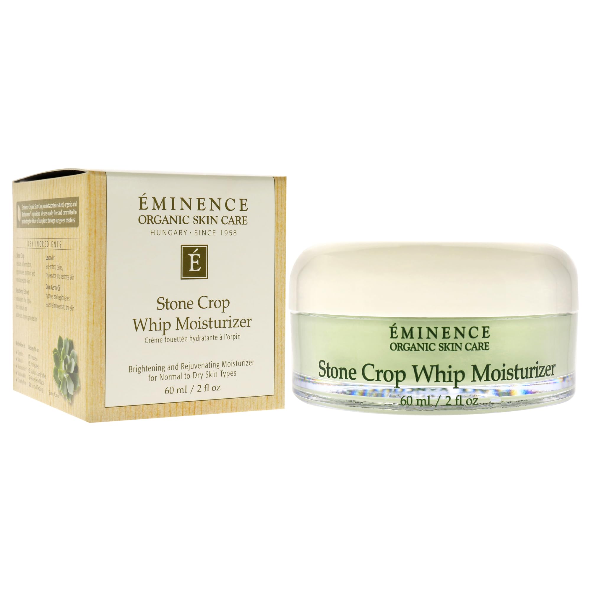 Creamy Eminence Stone Crop Whip Moisturizer jar open for nourishing application