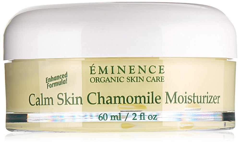 Eminence Vitaskin Calm Skin Chamomile moisturizer bottle gleams, soothing sensitive skin with chamomile and Arnica.