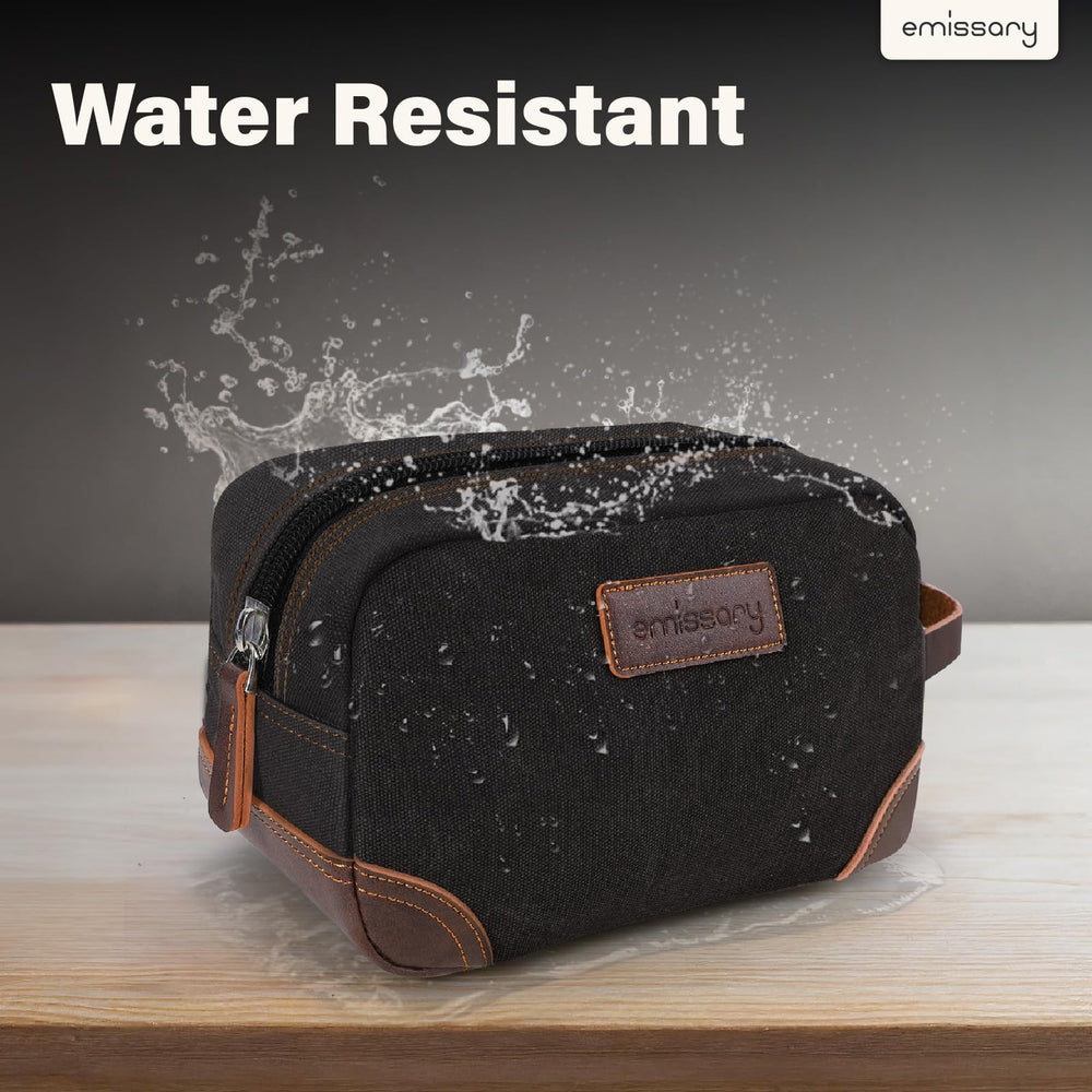 Emissary men's toiletry bag stitching detail enhances durability