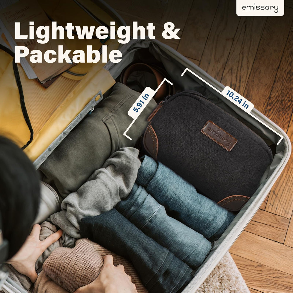 Emissary men's toiletry bag secure zipper keeps items contained during travel