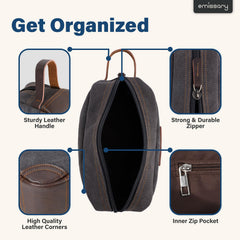emissary Toiletry Bag side handle close-up highlighting portable carry during trips