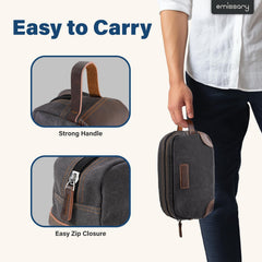emissary Toiletry Bag water-resistant canvas detail for damp bathroom environments