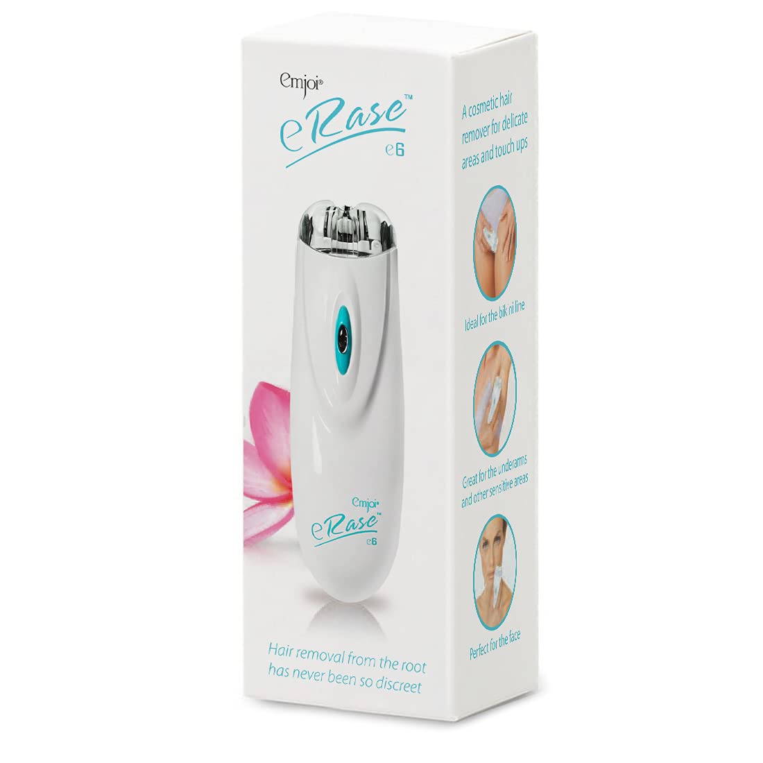 Emjoi eRase e6 three-disc system enabling efficient root hair removal.