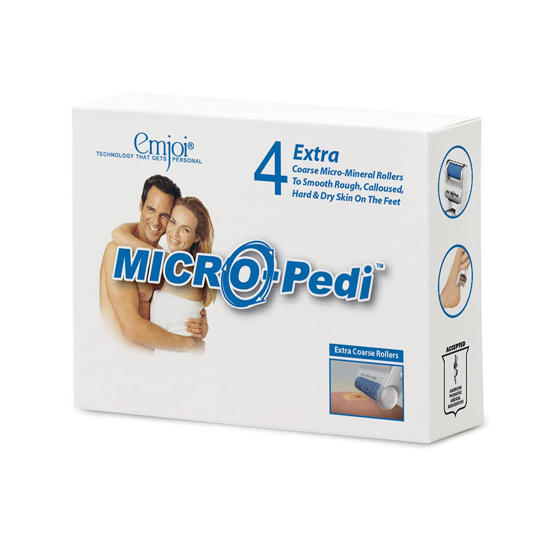 Emjoi Micro-Pedi blue roller refill pack closeup for maintenance
