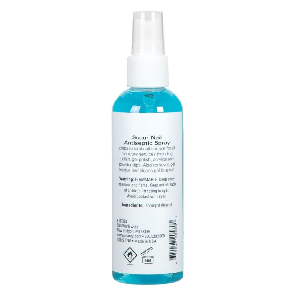 EMMA Beauty Scour Nail Antiseptic Spray application on clean nails.