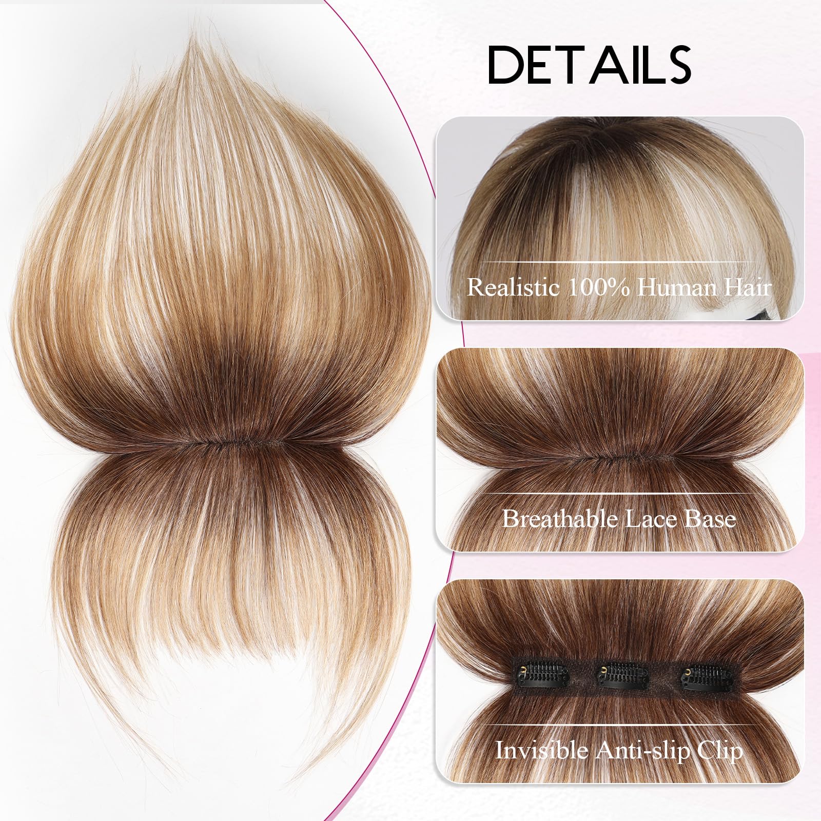 EMMOR Clip-in Bangs 360 degree coverage showing seamless blend with real hair
