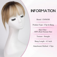 EMMOR Clip-in Bangs closeup highlights matte texture and realistic hairline