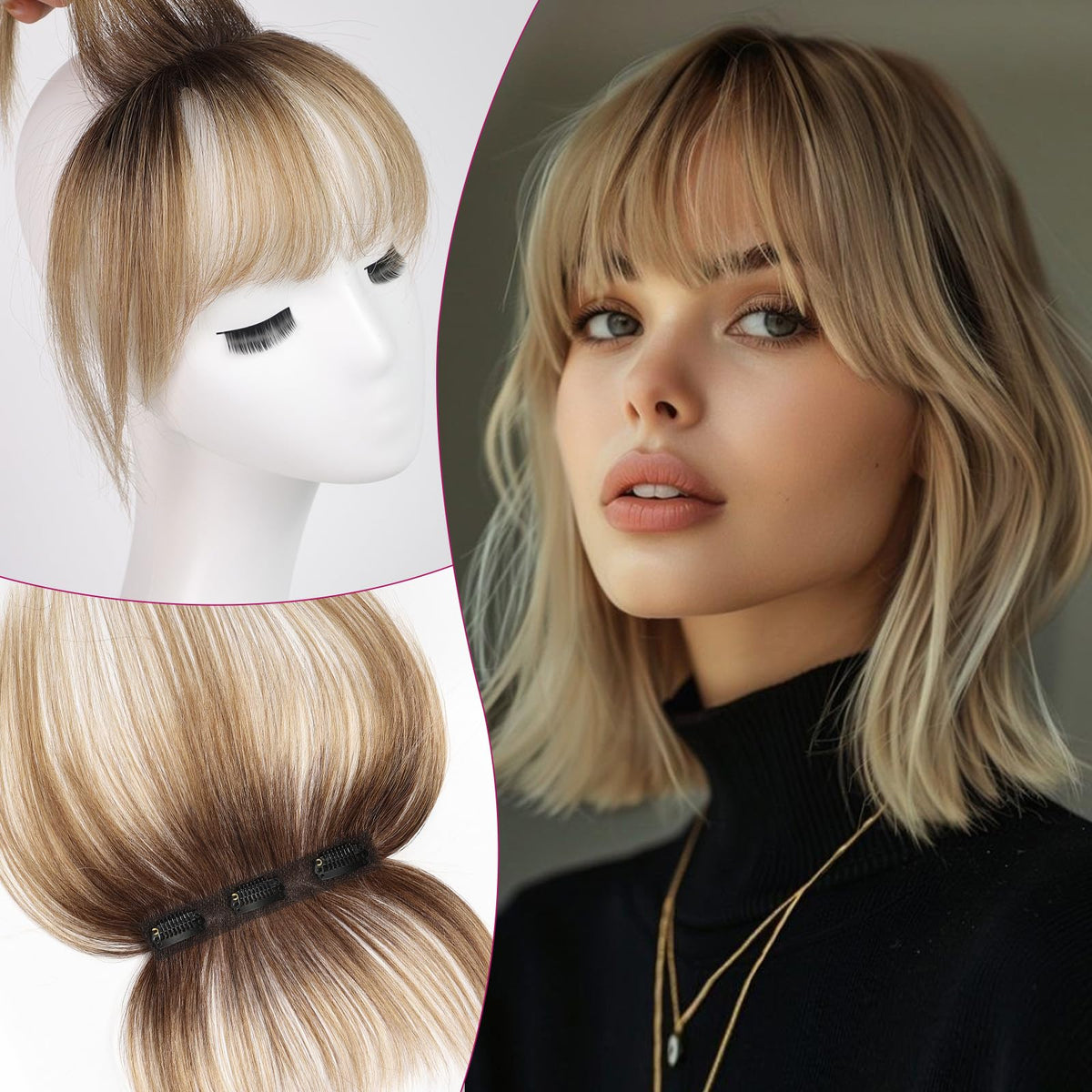 EMMOR Clip-in Bangs Ombre Ash Blonde front view for natural integration