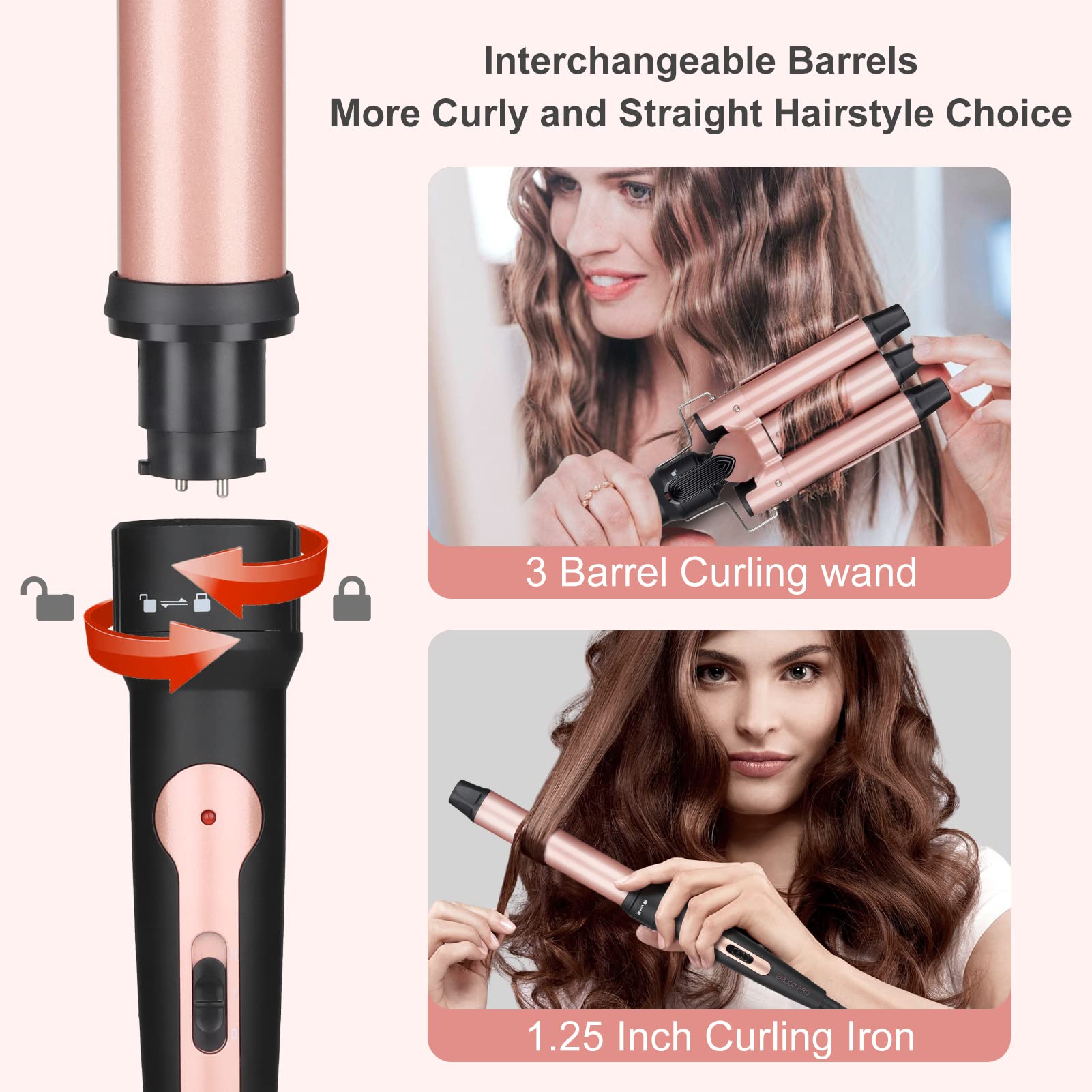 Emocci Pro long 3/4-inch ceramic barrel for even long-hair waves.